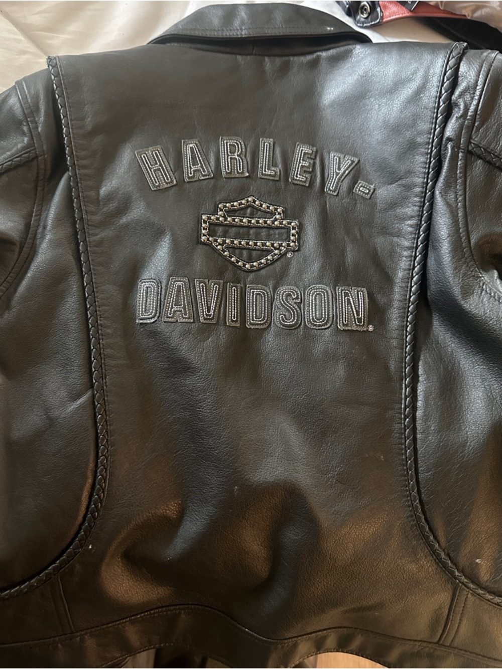 Harley-Davidson Black Leather Patch women’s jacket with Studded Logo